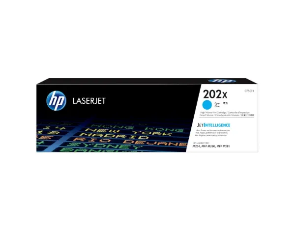 HP 202X (CF501X) Color LaserJet M254, M281 High Yield Cyan Toner Cartridge (2,500 Yield)